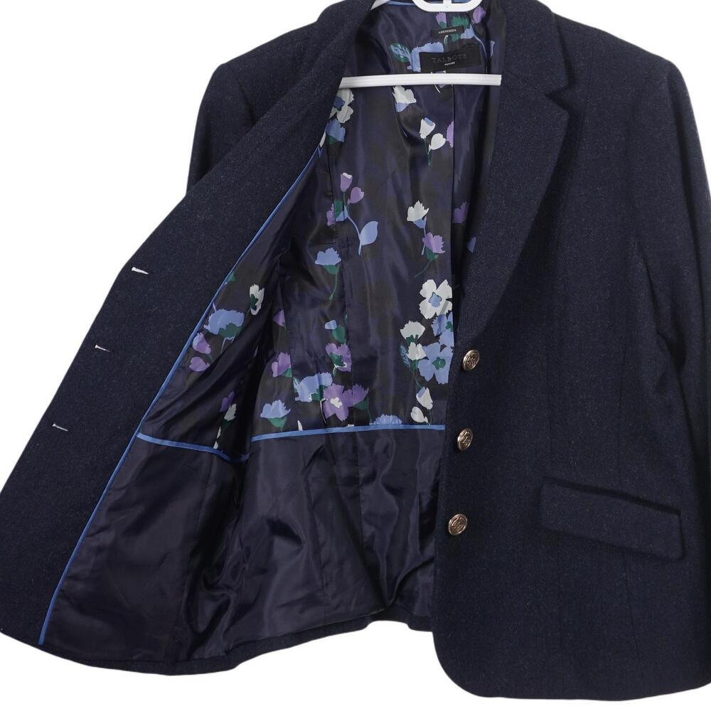 Talbots Aberdeen Blazer 16P Blue Wool Blend Lined Pockets 3-Button Jacket Office - Picture 3 of 9
